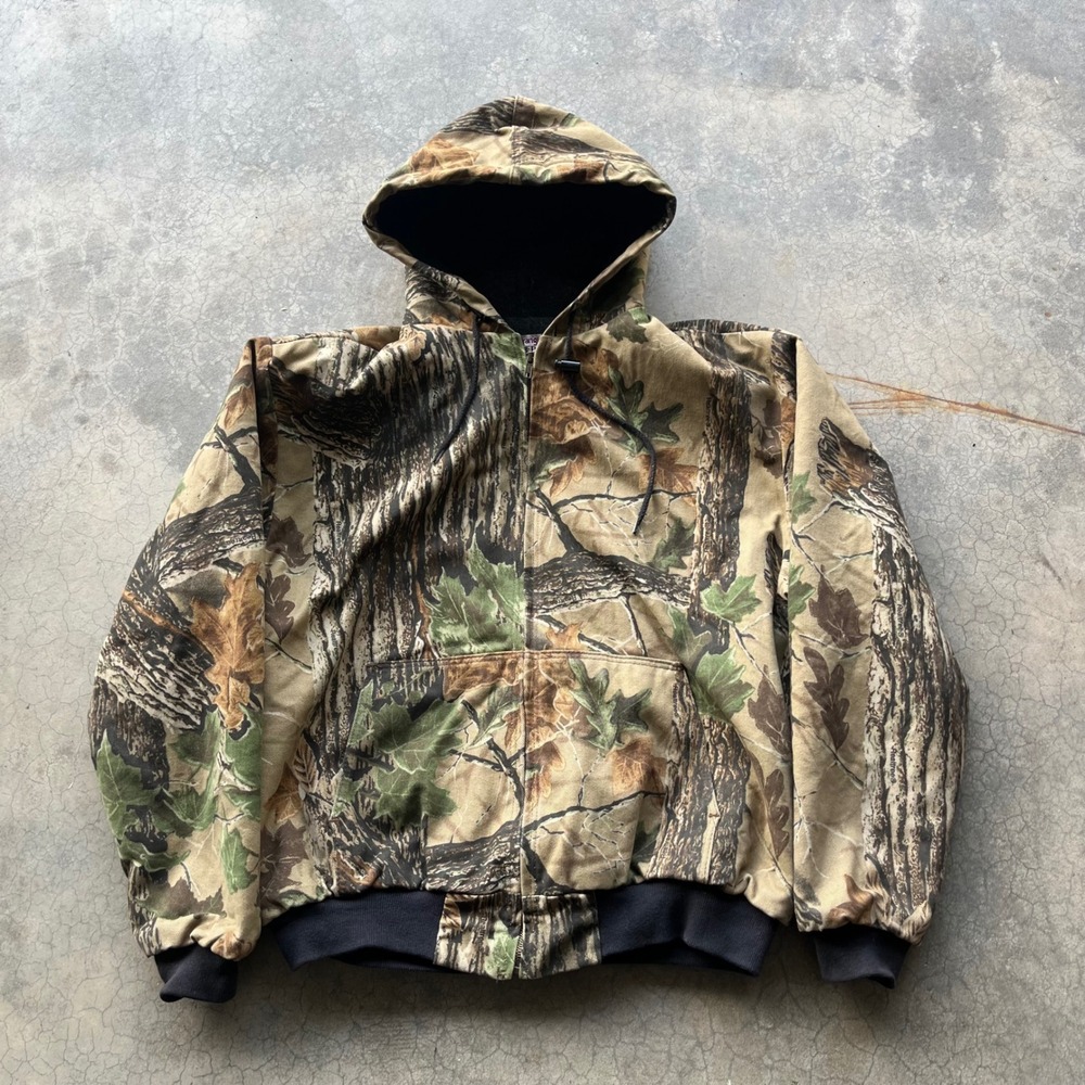 Wrangler Rugged Wear Realtree Camo Hooded Jacket Mens Large Made in USA Zip Up